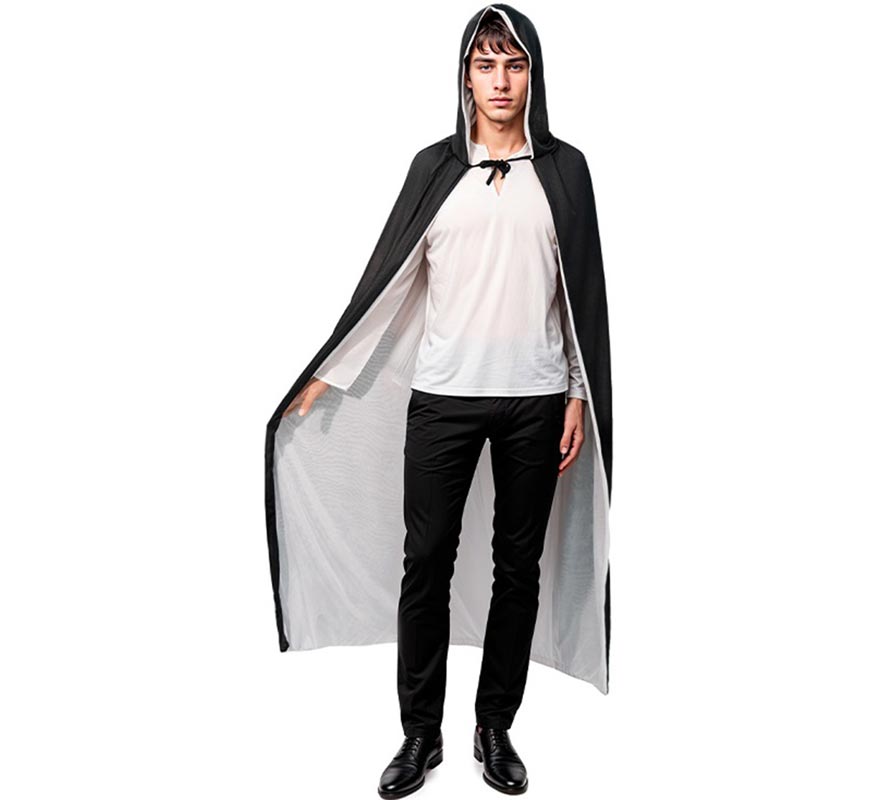 Translation missing: fr.Capa con Capucha negro y blanco adulto de 140 cm