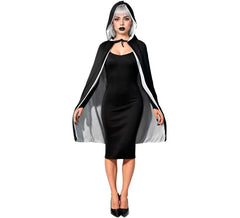 Cape à capuche adulte noire et blanche de 90 cm
