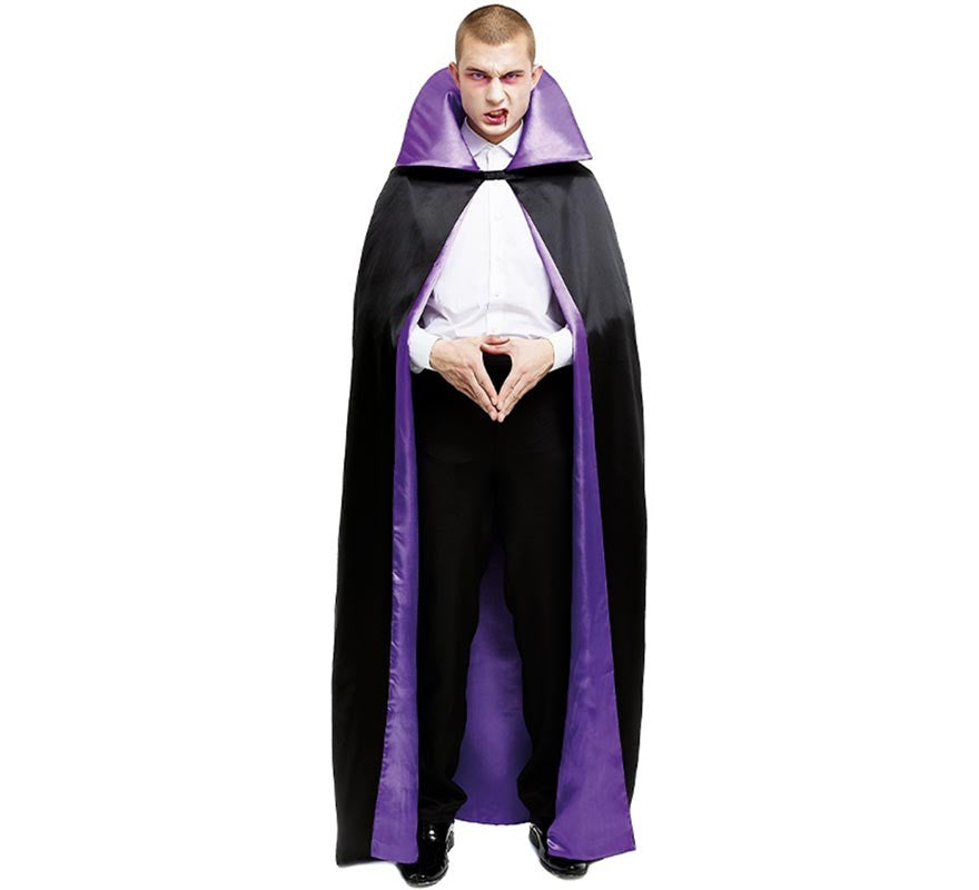 Capa de Vampiro negra con cuello morado adulto de 180 cm