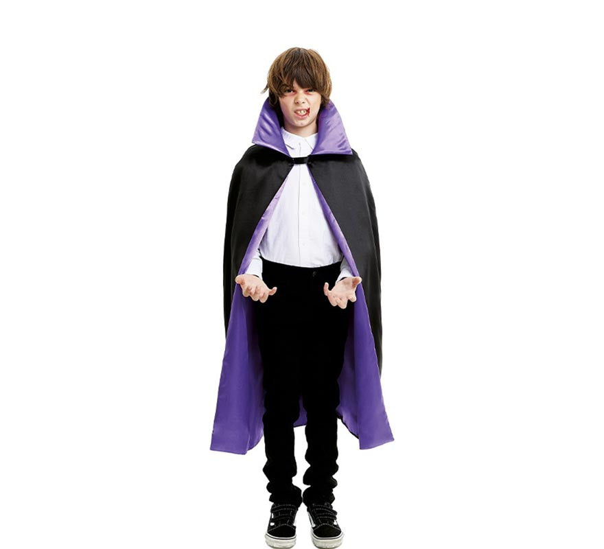 Translation missing: fr.Capa de Vampiro negra con cuello morado infantil de 120 cm
