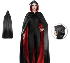 Cape Adulte Double Face en Satin Noir et Rouge de 1,8 mètres