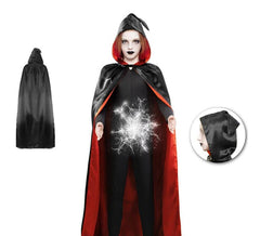 Cape double face en satin noir et rouge pour enfant de 1,2 mètres