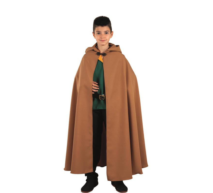 Translation missing: fr.Capa larga Medieval marrón con capucha infantil