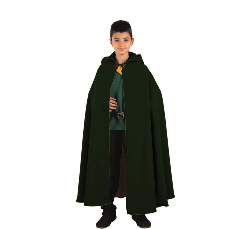 Translation missing: fr.Capa larga Medieval verde oscuro con capucha infantil