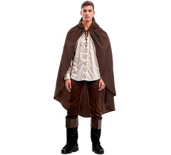 Manteau médiéval brun à capuche, 130 cm