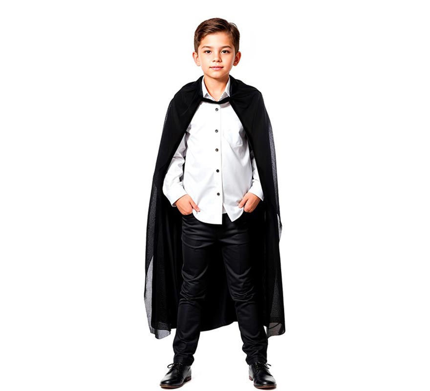 Translation missing: fr.Capa negra con capucha infantil de 100 cm