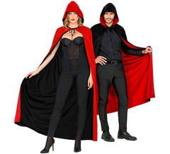 Cape à capuche réversible noire et rouge, 140 cm, pour adulte