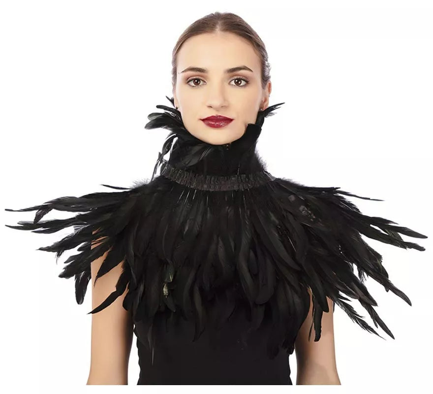 Translation missing: fr.Capelina con plumas negras adulto de 55 cm