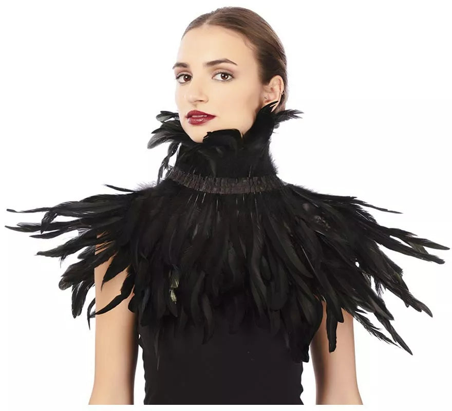 Translation missing: fr.Capelina con plumas negras adulto de 55 cm