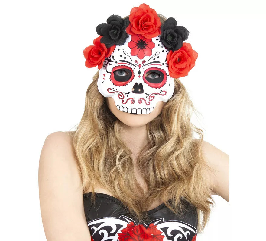 Translation missing: fr.Careta Catrina con Flores Rojas y Negras