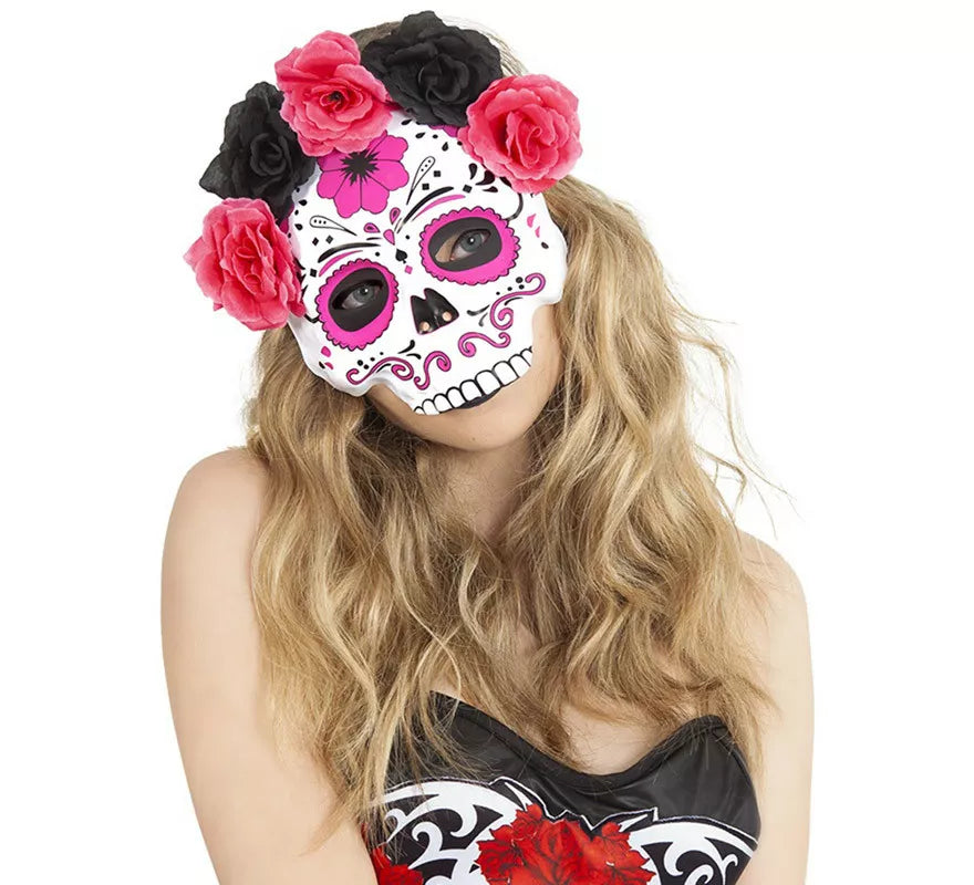 Translation missing: fr.Careta Catrina con Flores Rosas y Negras