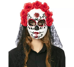 Masque Catrina à fleurs et voile adulte 27x24 cm
