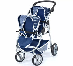 Poussette bleue pour deux poupées