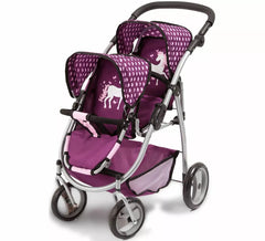 Poussette double licorne rose et violette