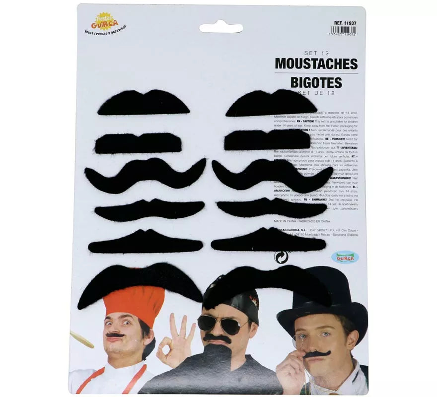 Translation missing: fr.Cartón Pack de 12 Bigotes adhesivos Surtidos