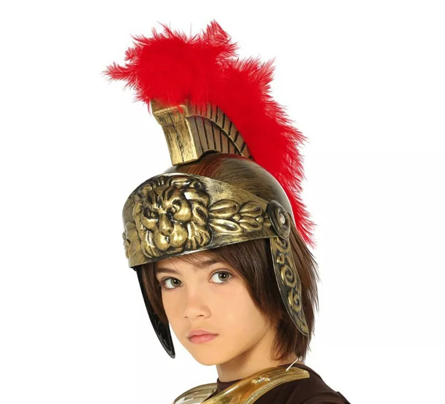 Translation missing: fr.Casco de Romano Dorado con Plumas para niño