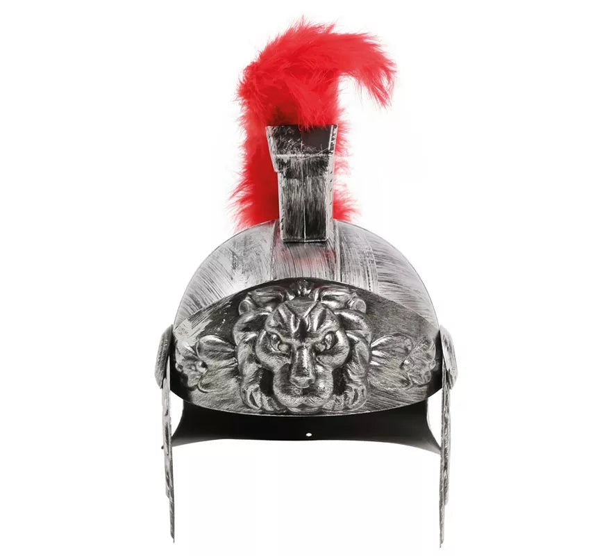 Casco de Romano Plateado con Plumas