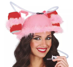 Casque en plumes roses avec boissons