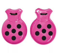 Castagnettes fuchsia à pois noirs en plastique, 9 cm