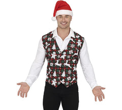 Gilet adulte avec figurines de Noël à carreaux verts et rouges