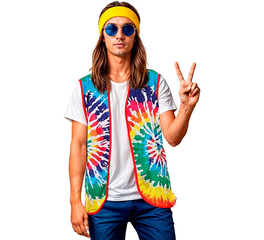 Translation missing: fr.Chaleco de Hippie círculos multicolor adulto
