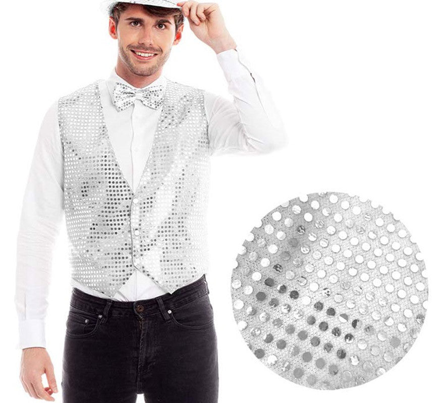 Translation missing: fr.Chaleco de Lentejuelas color Plata para hombre