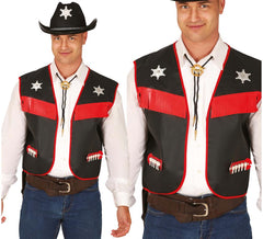 Gilet cowboy adulte noir et rouge