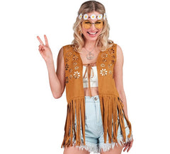 Gilet hippie marron à fleurs pour femme