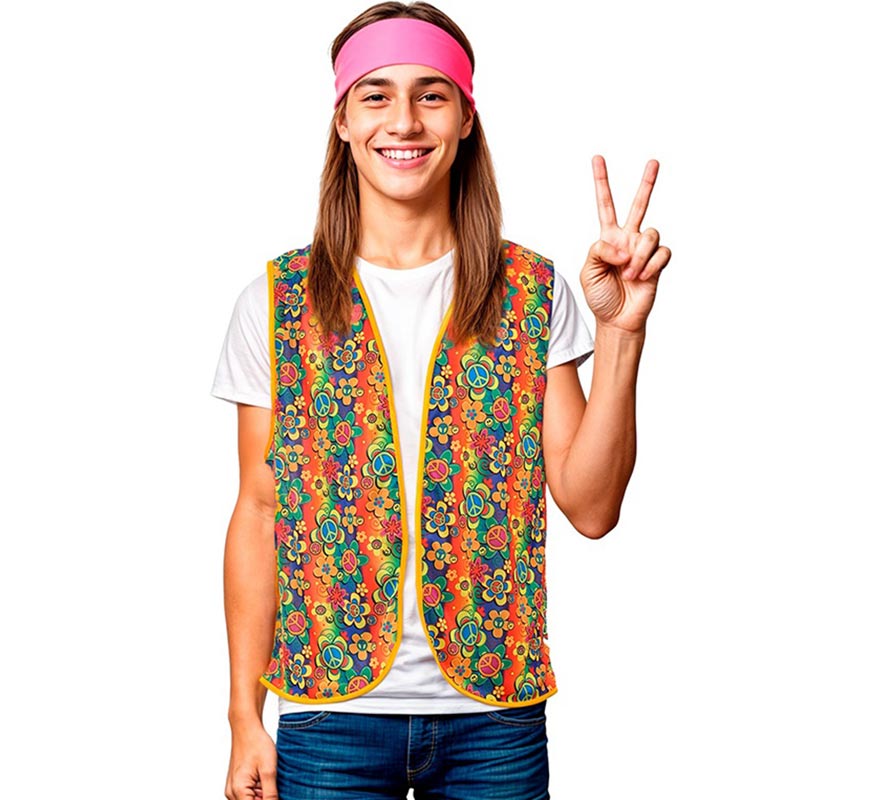 Translation missing: fr.Chaleco Hippie floral naranja adulto