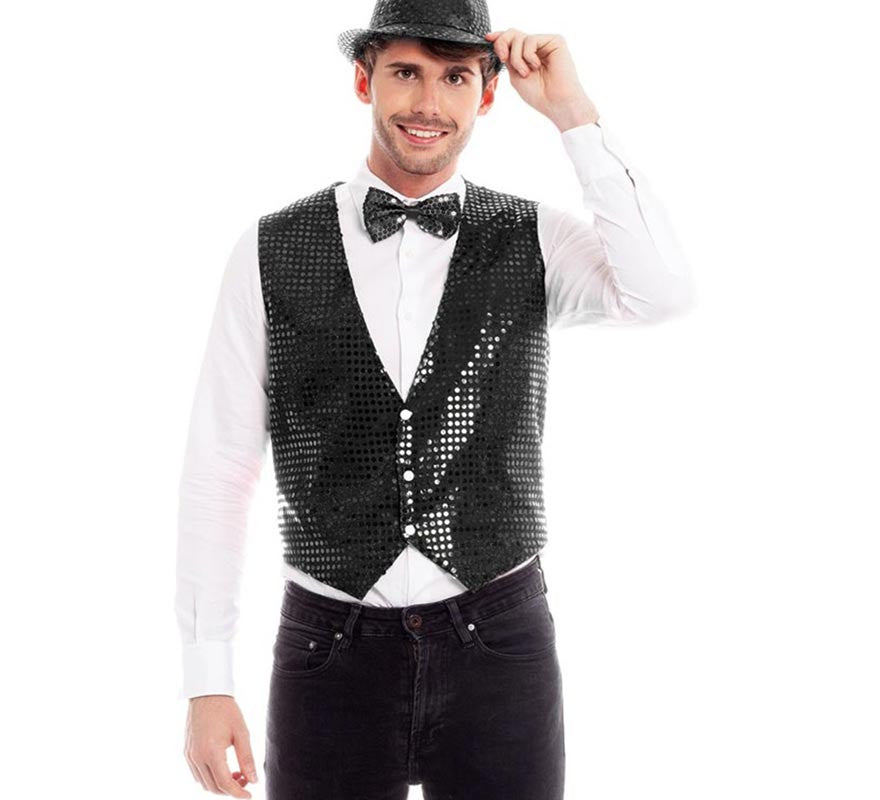 Translation missing: fr.Chaleco Lentejuelas negro elegante para hombre