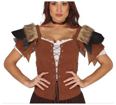Gilet en cuir médiéval avec des cheveux pour les femmes