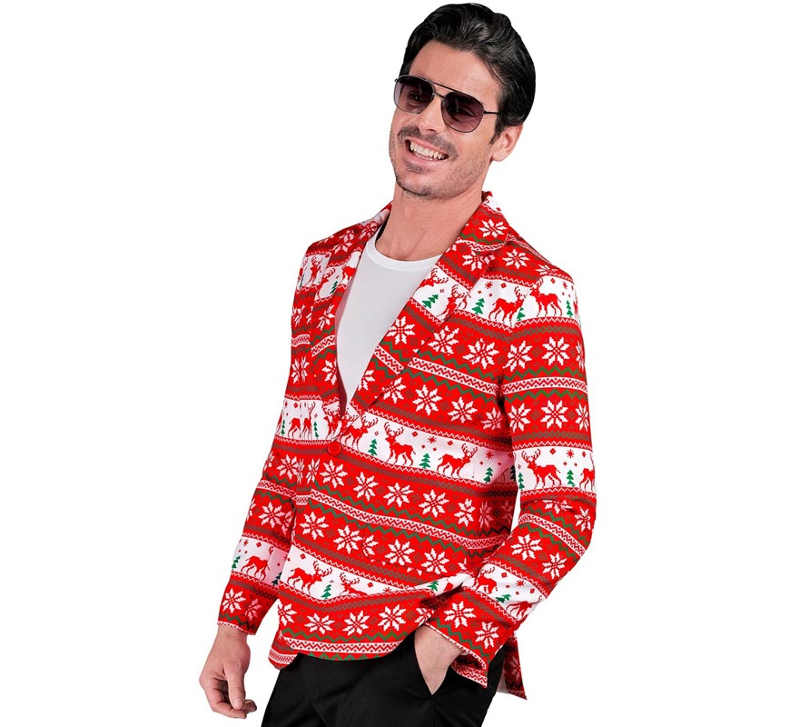 Translation missing: fr.Chaqueta Feliz Navidad rojo y blanco para hombre