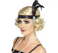 Bandeau Charleston Satiné à Plumes et diamants
