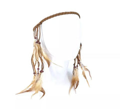 Ruban indien plumes marron pour cheveux