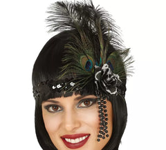Ruban noir à sequins avec plumes