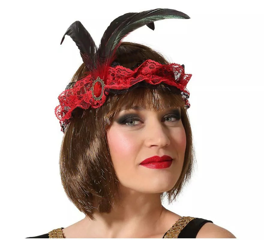 Translation missing: fr.Cinta para el pelo Roja con Plumas Cabaret