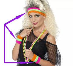 Bandeau et 2 bracelets fluo années 80