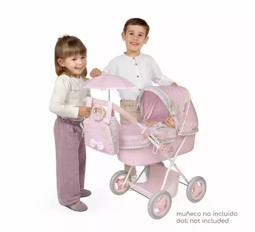 Coche de Muñecas de hasta 48 cm Plegable con Sombrilla y Bolso
