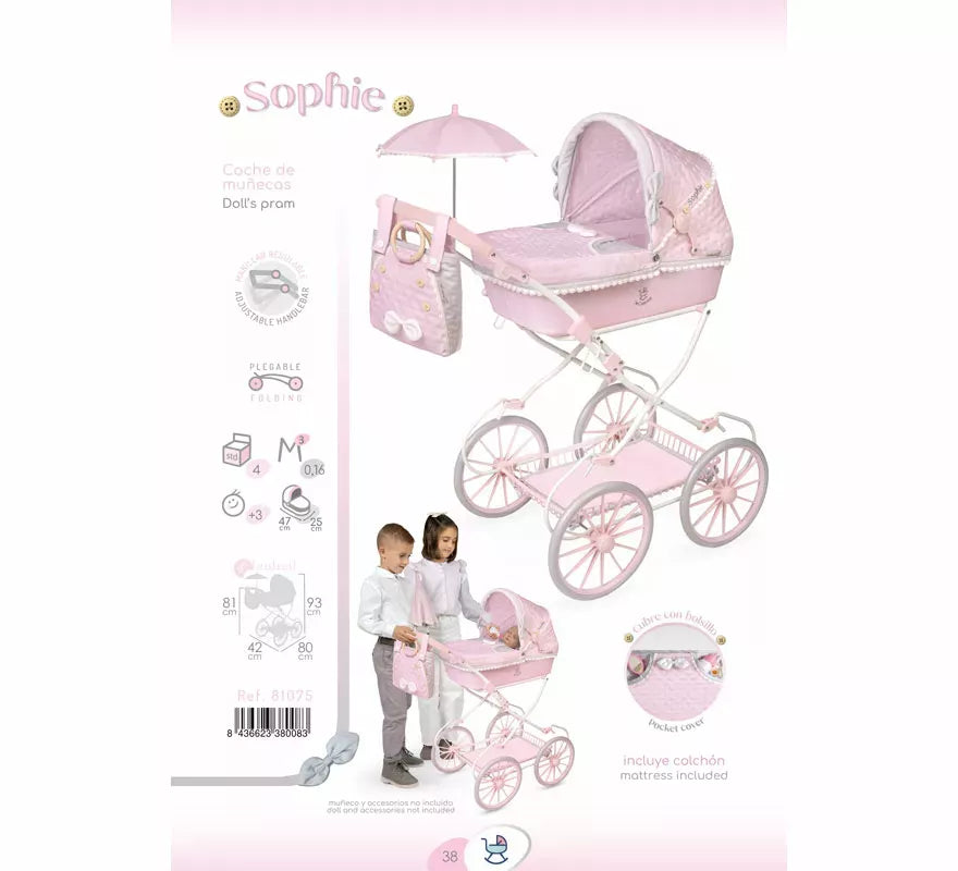 Translation missing: fr.Coche de Muñecas de hasta 48 cm Plegable con Sombrilla y Bolso