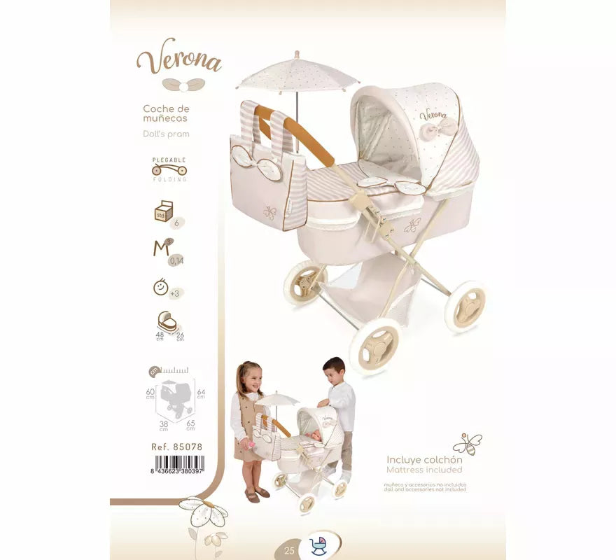 Translation missing: fr.Coche de Muñecas de hasta 48 cm Plegable con Sombrilla y Bolso