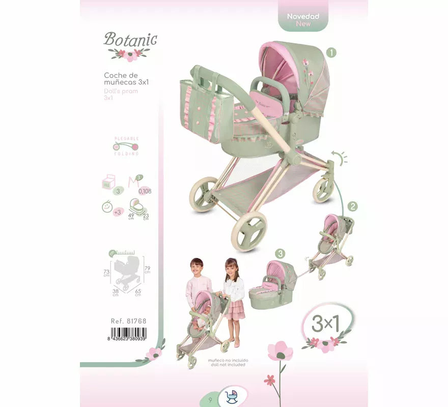 Coche de Muñecas de hasta 50 cm 3 en 1 Plegable
