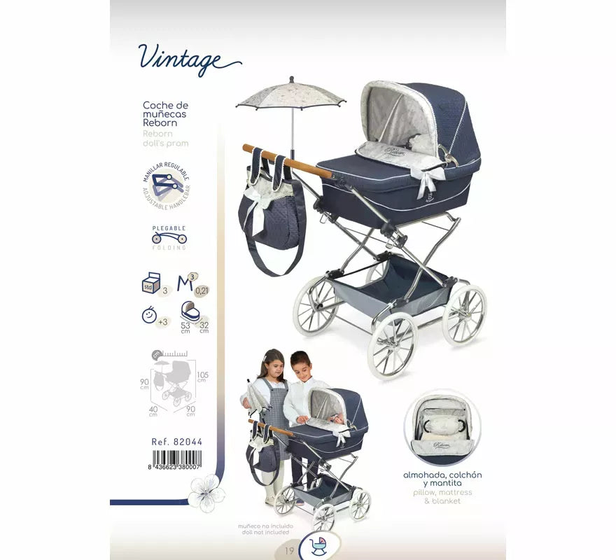 Coche de Reborn de hasta 55 cm Plegable con Sombrilla y Bolso