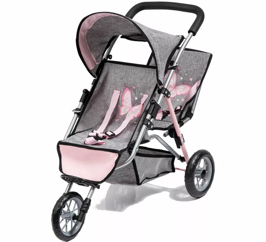 Translation missing: fr.Cochecito de Muñecas Gemelar Mariposa con 3 Ruedas