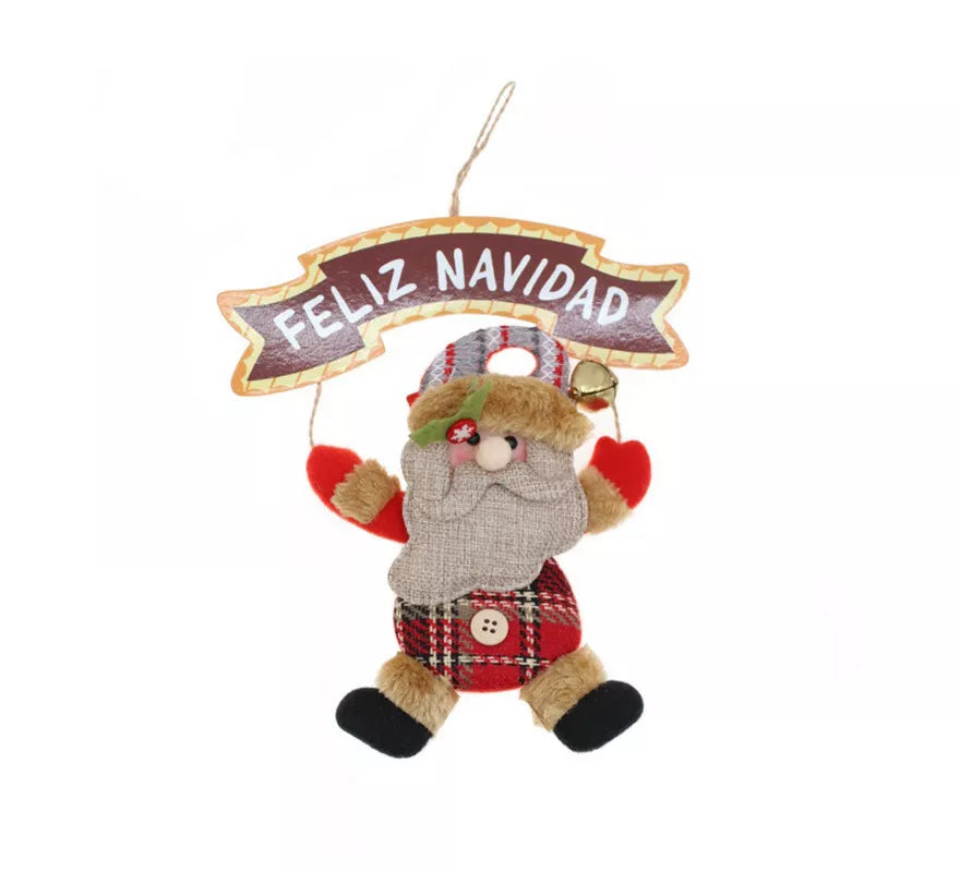 Translation missing: fr.Colgante Árbol de Navidad de Papá Noel con cartel de 19x16 cm