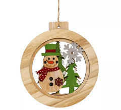 Pendentif boule en bois avec bonhomme de neige 12 cms