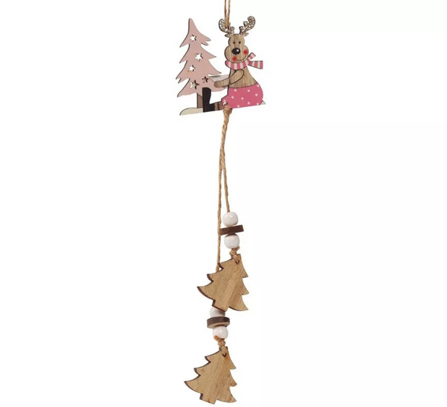 Translation missing: fr.Colgante de Reno con Árboles de Madera de 26 cms