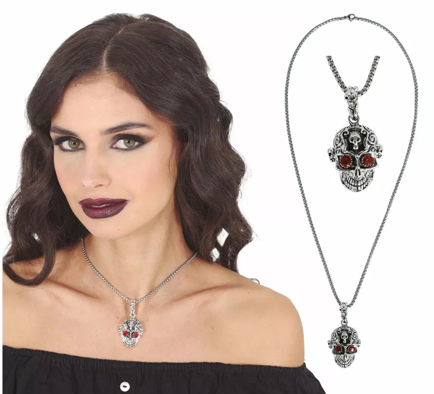 Translation missing: fr.Collar Cabeza Calavera Ojos rojos Metal, 5,5 cm