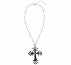 Collier pendentif croix noire avec strass