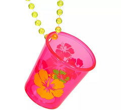 Collier en verre à liqueur rose fluo avec fleurs
