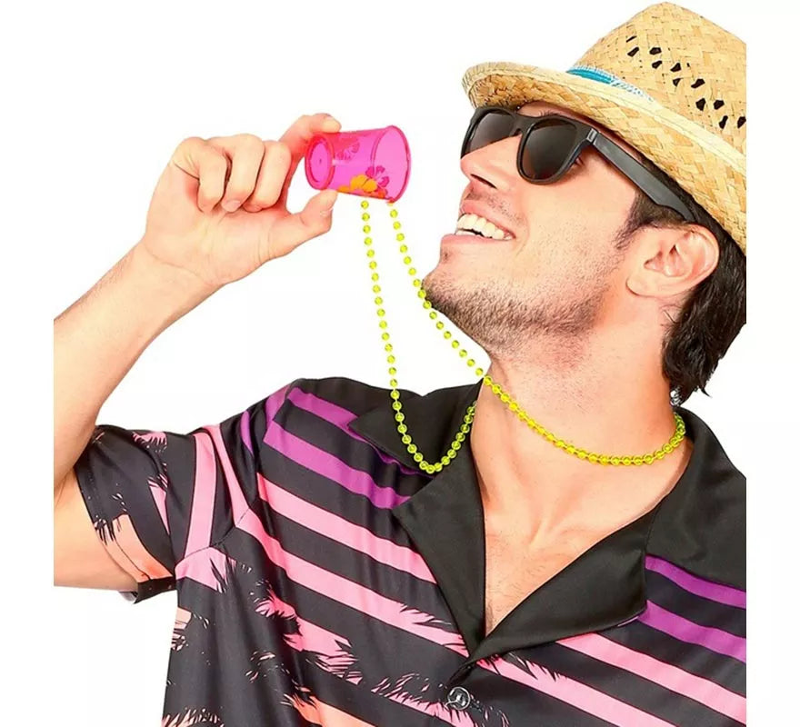 Translation missing: fr.Collar con Vaso de Chupito Shot rosa neón y flores